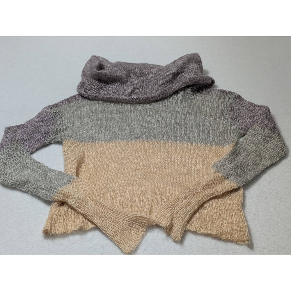Knitted Knotted Anthropologie Sweater Med Sheer CowlNeck Colorblock Mohair Blend
